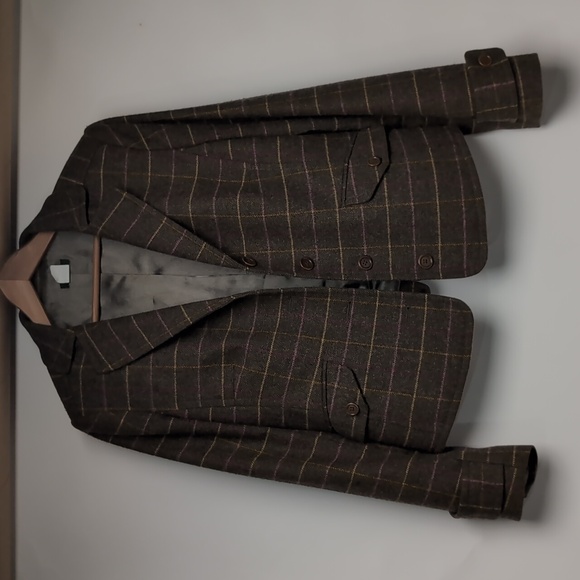 J Crew Blazer Brown Wool Windowpane Plaid J. Crew Jacket Womens Medium - Picture 2 of 8